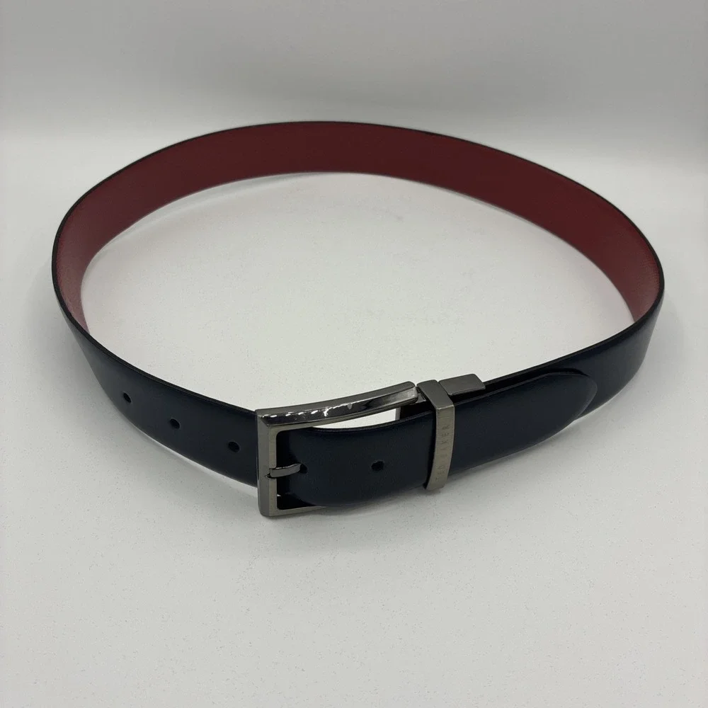 Ted Baker London Reversible Belt Mens 31 Navy Blue Red Gunmetal Buckle